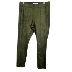 Stevie Pant Green Faux Suede L Festive Holiday Straight Leg Preppy Classic Chic
